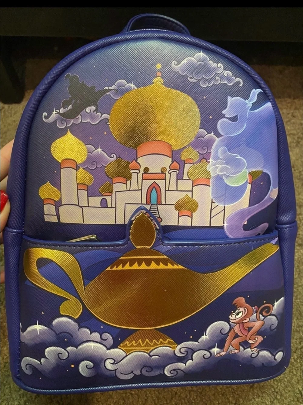 Aladdin-Inspired Purple Mini Backpack with Gold Lamp